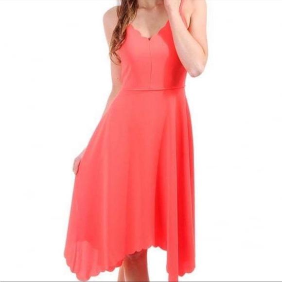 Ted Baker Simbah Scallop Asymmetric Hem Dress Mid Orange 2 (US size 8) - Picture 11 of 11